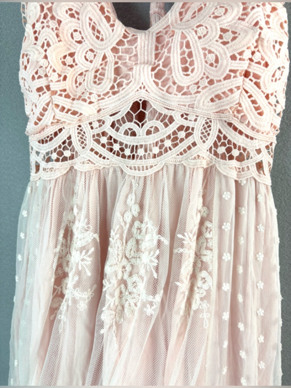 Main Strip M Balletcore Romance Etherial Blush Lace Maxi Dress with Strappy Back - Picture 2 of 10